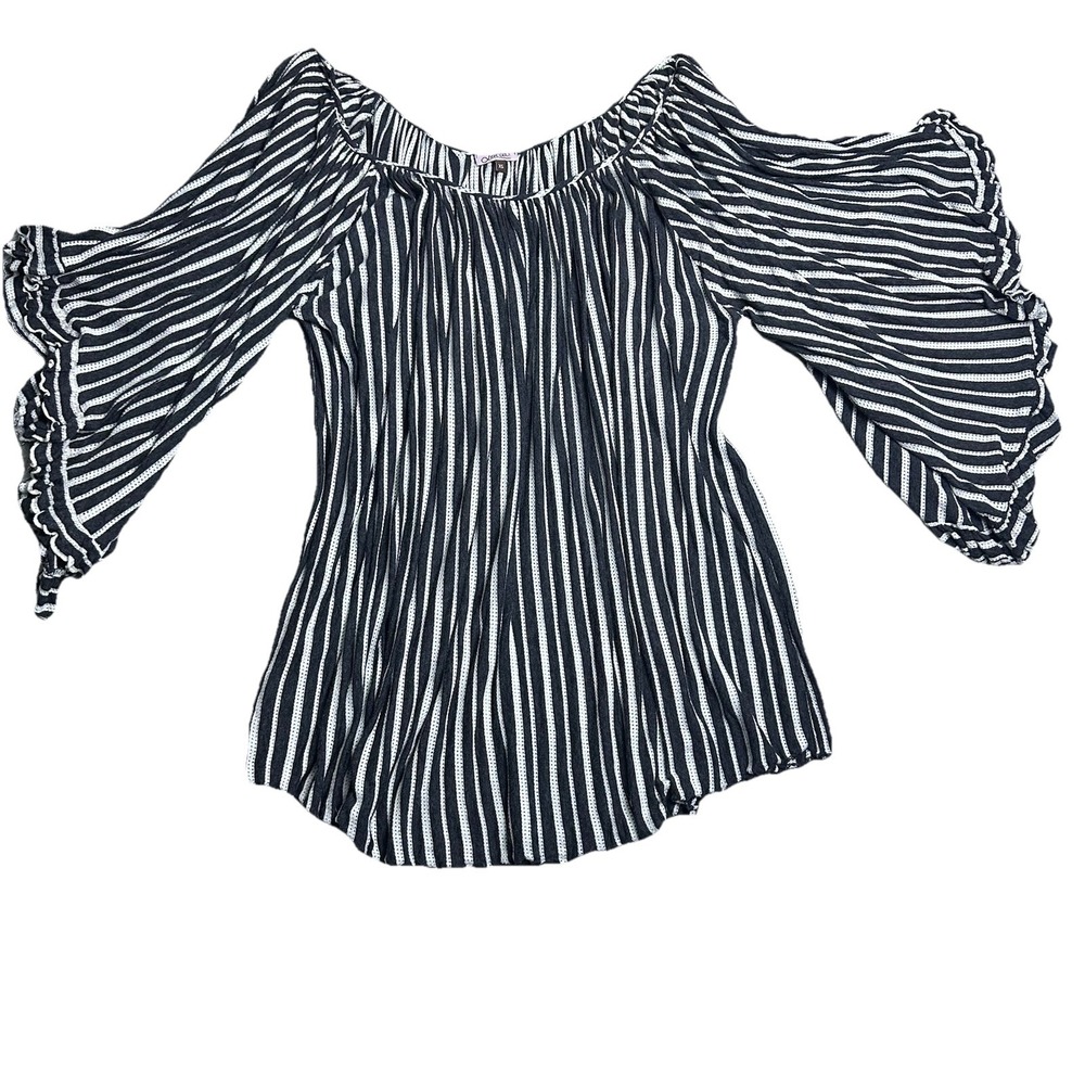 Lotta Stensson‎ XS Black White Boho Peasant Off Shoulder Ruffle Bell Sleeve Top